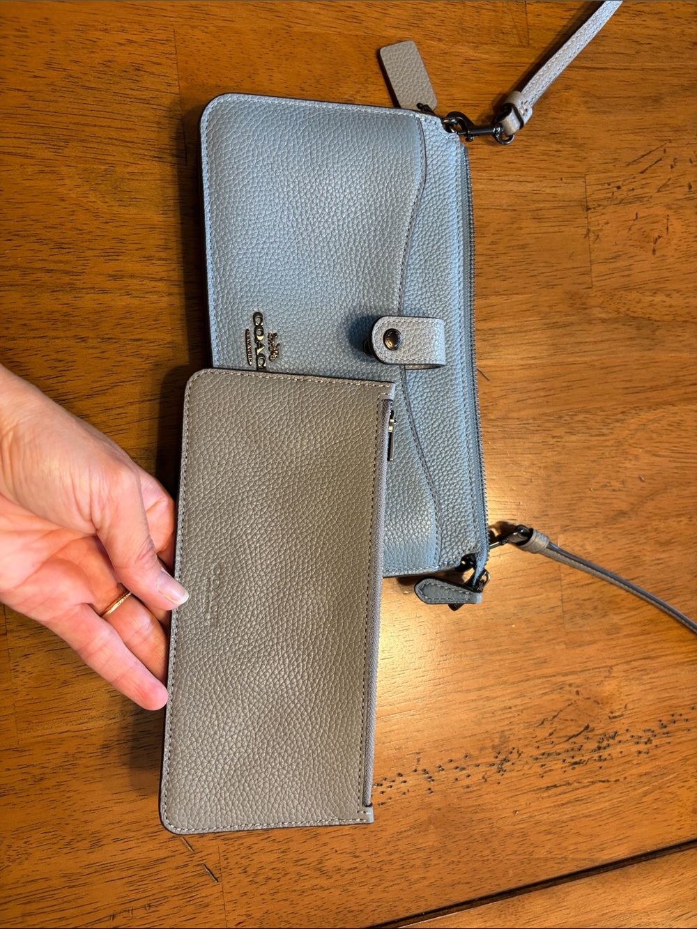 Coach Pebbled Leather Crossbody in Dusty Blue with Black Trim - Picture 2 of 5